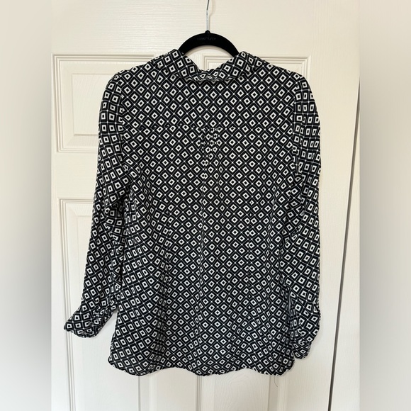 WH BM Silk Blouse Geometric Pattern Black/White SZ 6 - Picture 3 of 14